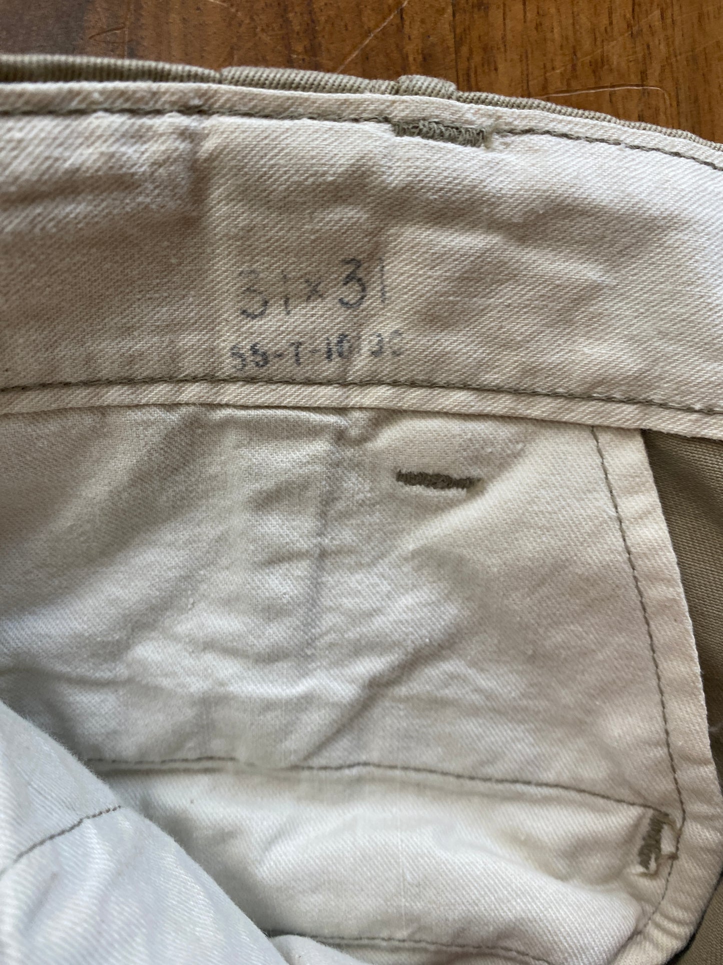 WWII Era Cotton Khaki Trousers Size 29W x 28.5L