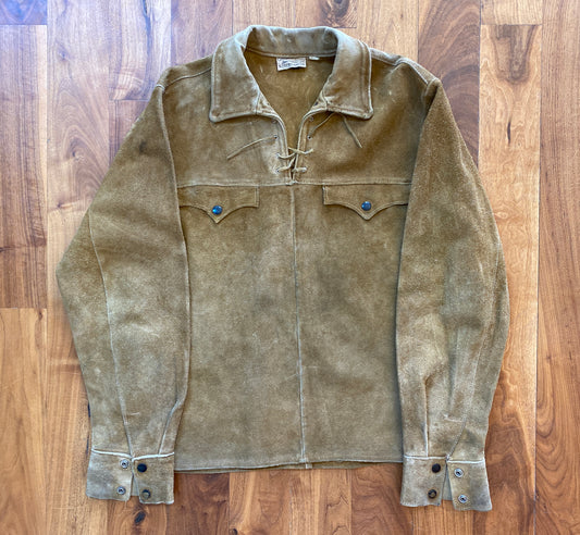 1960s Alaska Sleeping Bag Company "Ruff-Out" Pullover Leather Shirt Size M/L