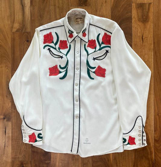 1950s Miller Rose Embroidered Western Shirt Size XS/S