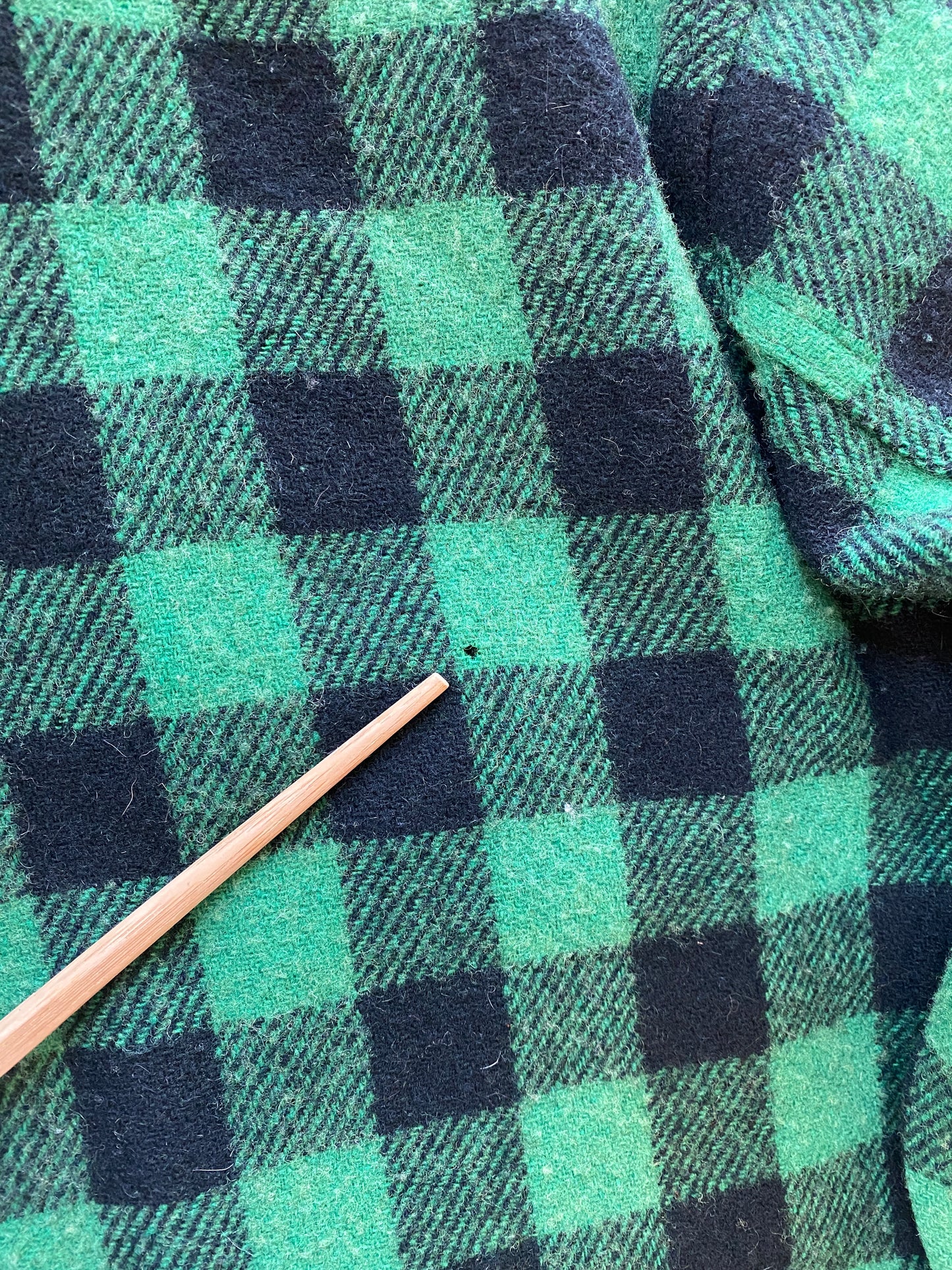 1930s H.B. Glover Green Buffalo Check Wool Zip Pullover Size S/M