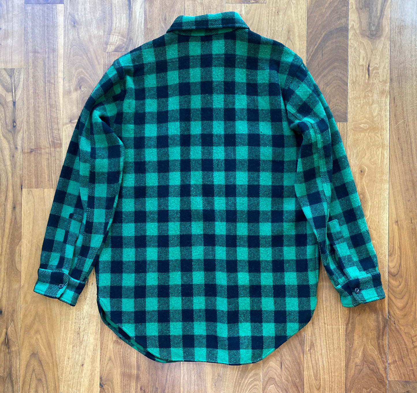 1930s H.B. Glover Green Buffalo Check Wool Zip Pullover Size S/M
